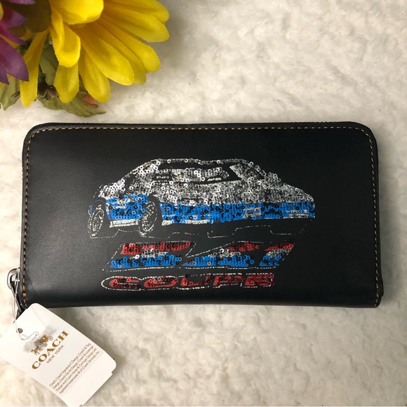 F58183 Coach 1941 Rare Zip Around Accordion Leather Wallet Sequins Z41 Coupe Car - Picture 15 of 15
